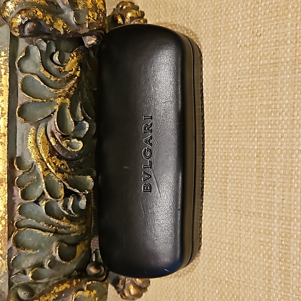 BULGARI Eyeglass Case Hardcase Black Luxury Classic Elegant Executive Leatger
